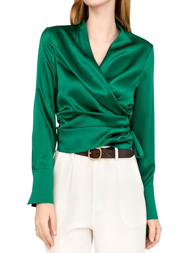 DAISYSILK Luxury Mulberry Silk Elegant Fitted Wrap Silk Blouse Long