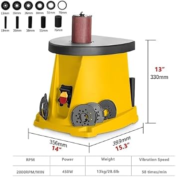 Oscillating Spindle Sander, 450W Electric Drum Sander with Rubber Shafts and Sandpaper, Max Speed 2000 RPM for Wood Projects, Ideal for DIY and Professional Use