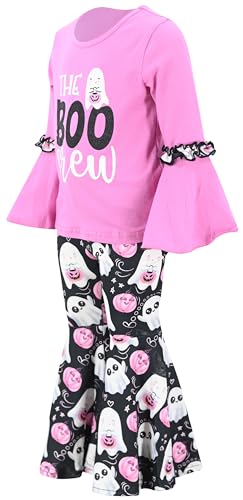 Unique Baby 2 Piece Girls Bell Bottom Leggings Outfit with Bell Sleeved Shirt Kid and Toddler Clothes Set2