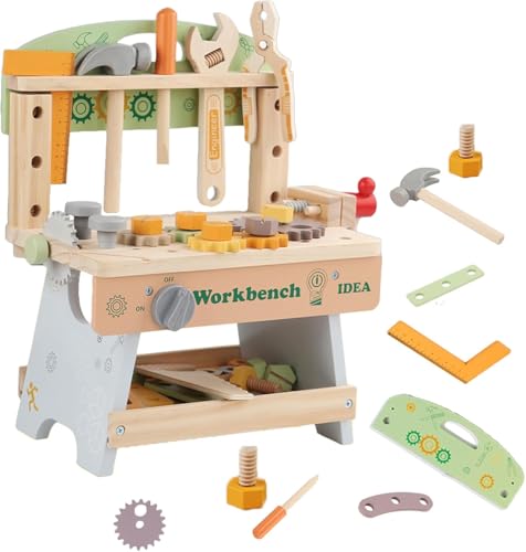 Kids Wooden Tool Bench for children, 34 Wooden Tool sets for Kids, Toys for Boys Age 3 4 5 6 Year Old Toddlers, Wooden Toys, Birthday Gift for Boys and Girls