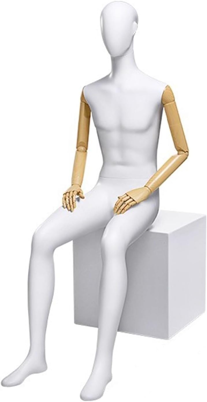 CONGRUI Showcase Male Body Retail Mannequin, Solid Wood Arms Can Rotate And Pose Detachable Manikin(White)