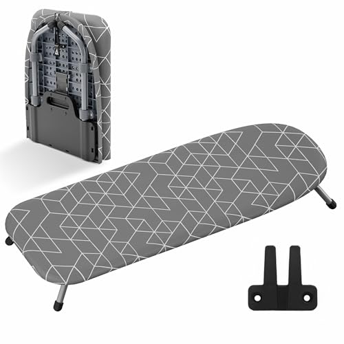 XABITAT Table Top Ironing Board with Wall Mount, D-Crease, Portable Space Saving Mini Laundry Room Iron Board, Foldable Small Ironing Board, Grey