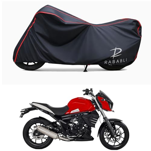 Image of Waterproof Bike Body Cover Compatible for | Mahindra MOJO XT 300 ABS | Taffeta Fabric, Red Piping Design, Bottom Elastic Fit | Dustproof, Sun UV & Rain Protection for All Bikes