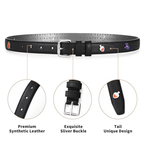RISANTRY Black Belt with Silver Buckle Leather Halloween Witche Ghost Pumpkin Metal Accessories Ideal Holiday Gift Halloween Cosplay Belt - image 6