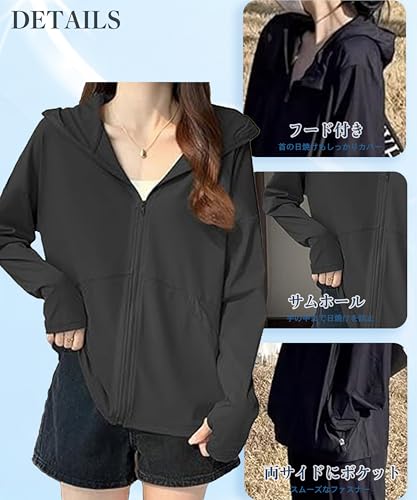 SHANLIANG ラッシュガード レディースパーカー 3XL ブラック