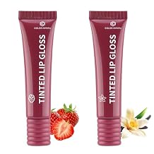 Color Nymph Tinted Lip Gloss Duo, Nourishing Lip Balm Set with Shea Butter & Vitamin E, Non-Sticky Intense Hydrating Lipgloss for Dry Lips, Sheer Tint | Vegan & Cruelty-free, #01 Strawberry & Vanilla