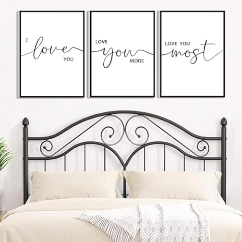 Framed Love You More Sign 36x16in, I Love You Sign Love You More Black And White Wall Decor for Bedroom Room Living Room (12x16 inches, Set of 3, Framed, Black) Cover