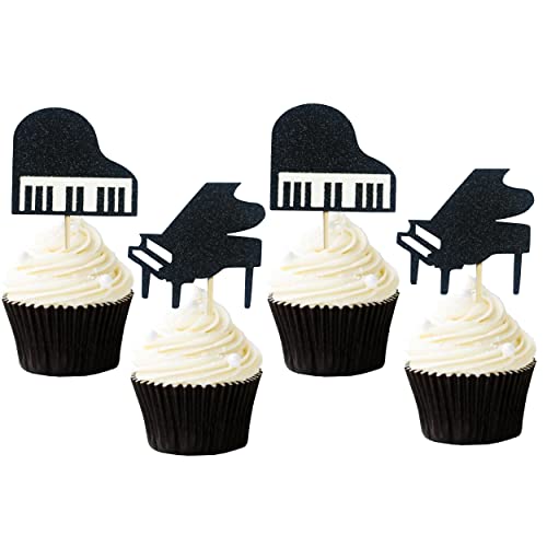 Piano Birthday Cupcake Topper, Music Theme Party Cake Supplies Musician Birthday Party Decorations (24PCS)