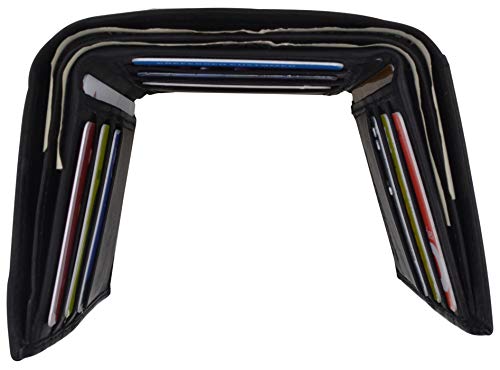 100% Genuine Leather Marshal Tri-Fold Mens Wallet Black #553 #TOP6