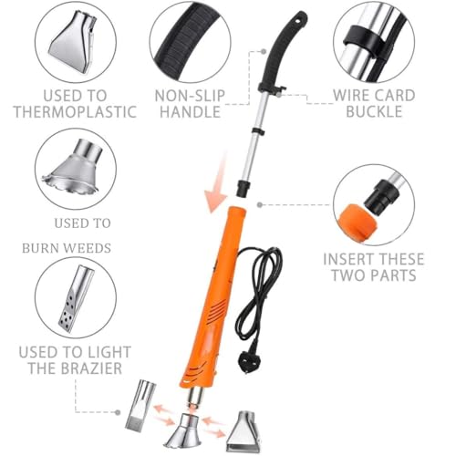 Bruciatore elettrico per erbacce, 2000 W, professionale, per barbecue, temperatura massima 650 °C, per patio, giardino, vialetto