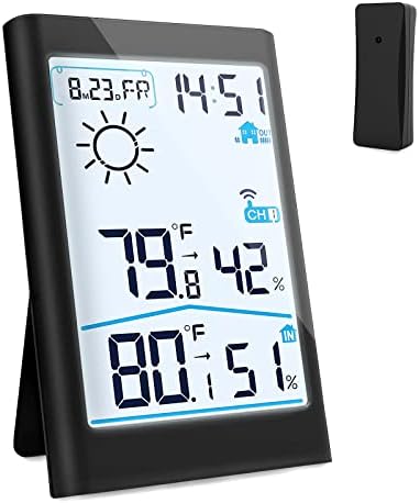 Thermometer and Hygrometer, Wireless Weather Station, Accurate Indoor Outdoor Temperature Meter Gauge and Humidity Monitor, with Weather Forecast, External Sensor, Alarm Clock, Calendar and Backlight