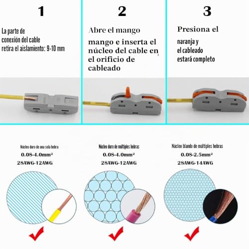 Miniatura 6 de Cesfonjer Lever-Nut Surtidas Conector, Bloque De Terminales De Barra De Presión Bilateral, Conductores De Surtido Conectores De Cable Compacto Spl-1 Paquete De 24