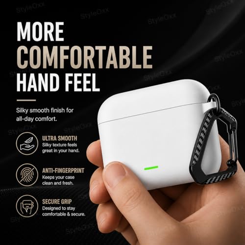 Image of Anvique Silicone Case Cover for Realme Buds T500 Pro, Shockproof Protective Earbuds Cover with Keychain Hook, Anti-Scratch Soft Silicone Skin, Full Body Protection Case (White T)