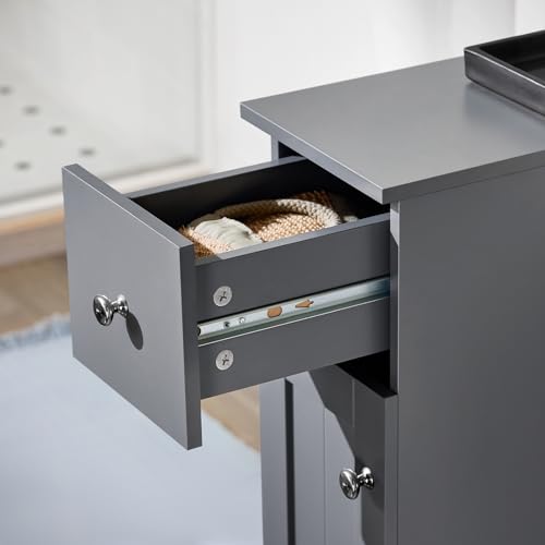 Haotian Toilet Paper Holder on Wheels Bathroom Storage Cabinet with Drawer Narrow Side Unit, Gray BZR106-DG