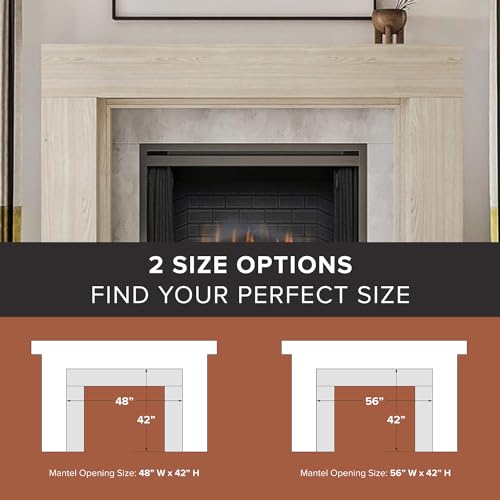 Image of Modern Ember Sabine Wood Fireplace Mantel Surround Kit, Unfinished 48 inch x 42 inch Opening | 72 inch x 54 inch Overall | Minimal Modern Aesthetic; Includes Wooden Mantel Surround & Shelf