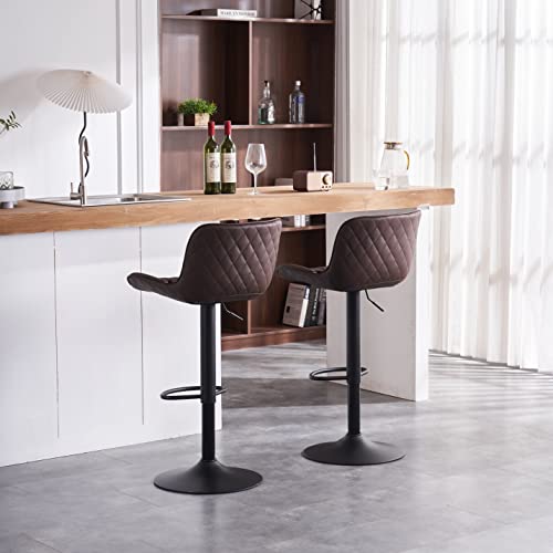 Younike Bar Stools Set Of 2 Swivel Barstools Faux Leather Adjustable Padded High Backrest Counter Stools, Dark Brown, 3-5 Mins To Assemble, Loads 300 Lbs #TOP7