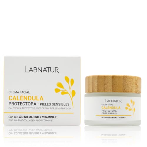 Labnatur Crema Facial Caléndula - Con Colágeno Marino, Camomila y Aceite de Almendras Dulces - Hidrata, Protege y Suaviza - Para Piel Sensible - Natural - Fabricada en España - 50 ml