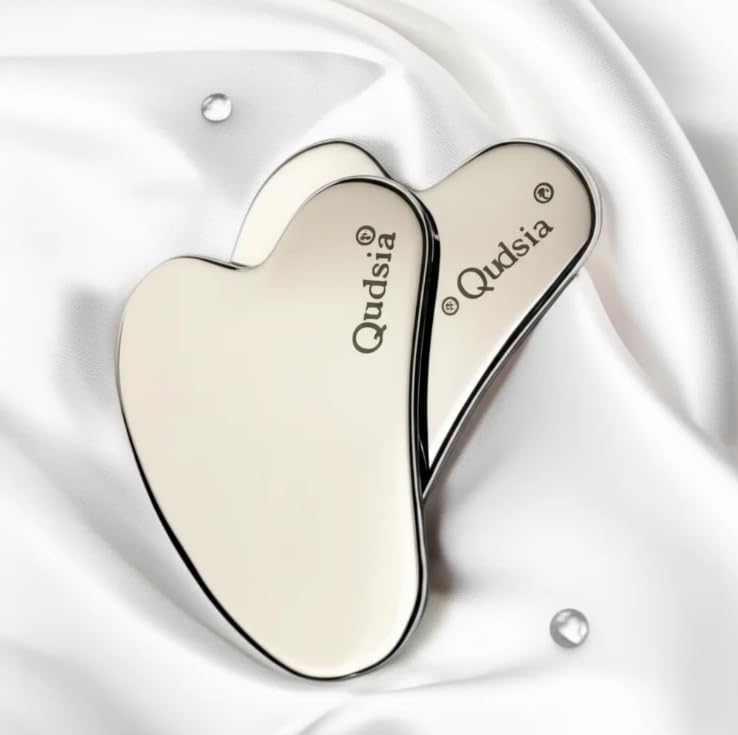 Image of Luxury Gua Sha Tool - Heart Shape Stainless Steel Face Massager for Detox, Firming Skin, Stress Relief - Perfect for Skincare & Wellness Routine (pack of 2 pc)
