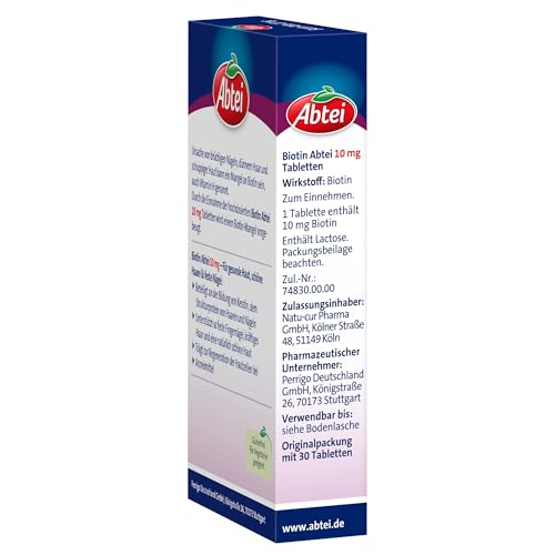 Abtei Biotin 10mg Forte - hochdosiertes Biotin - für schöne Haut, Haare und Nägel - zur Vorbeugung von Biotinmangel - laborgeprüft - 30 Tabletten