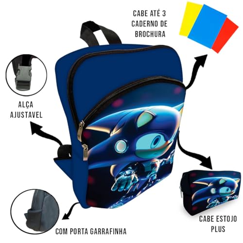 Kit Mochila de Costa Infantil + Lancheira + Estojo SonicBô