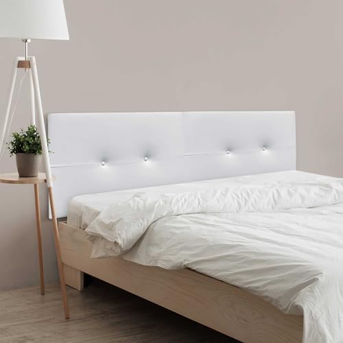 DHOME Cabecero de Polipiel o Tela Acualine Pro Dual Dividido en 2 Piezas Tapizado de Alta Gama Cabezal Tapizado (Polipiel Blanco, 180cm Dual (Camas 180/190))
