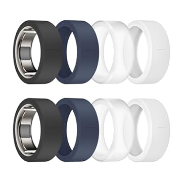 sylacor Capa de Anel para Oura Ring Gen 4/3, Protetor de Silicone Elástico Antiarranhão, Pacote com 8 - 2 Pretos + 2 Azuis + 2 Brancos + 2 Transparentes