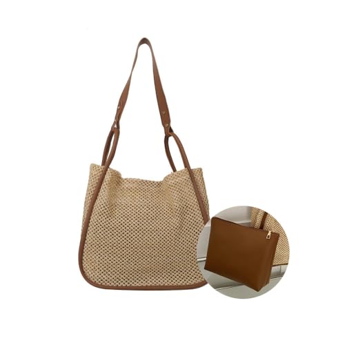 Gogobear Summer Woven Straw Tote Bag Large Capacity Comfortable Shoulder Bag Beach Vacation Boho Handbag