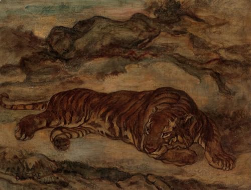 Impression d'art tigre au repos fine art Barye décoration vintage 60x90