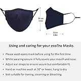 ecotru UK 4 Pack Reusable Cotton Face Masks, 2 Navy Blue, 2 Black Mask with Nose Wire for Glass Wearers, 3-Ply Washable & Breathable Fabric with Filter Pocket & Adjustable Loops - Image 8