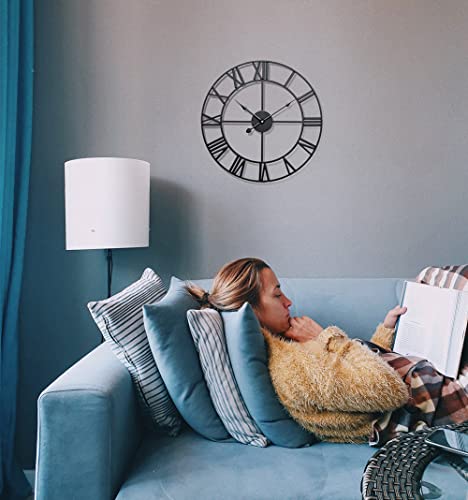 Antique Tower 30 Inch Large Roman Numeral Wall Clock, Indoor Outdoor Patio Waterproof Oversized Decorative Contemporary Clock, Antique Black Metal Wall Clock Battery Operated Retro Art Hanging Clock,3 #TOP5