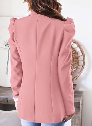 KIRUNDO Women's 2026 Spring Fall Casual Blazers Puff Sleeve Lapel Open Front Work Suit Office Blazer Jackets with Pockets(Pink, Large) — view 3