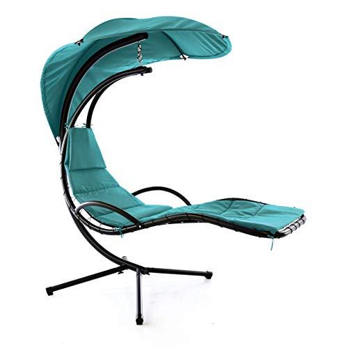 Preisvergleich Produktbild Sonnenliege blau Schwingliege Relaxliege Hängeliege Hängesessel Schwebeliege Hängeschaukel Gartenliege Schaukel Liege mit Sonnendach