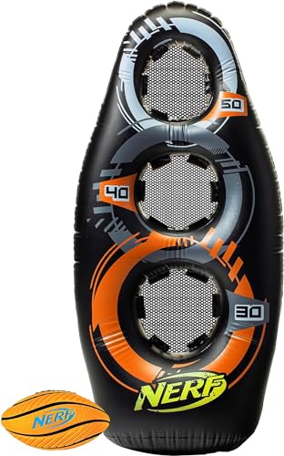 Nerf Proshot Inflatable Football Target, 50” Auto-Pop Design with Water Base, Mini Foam Football, Indoor and Outdoor Fun Game, Improve Accuracy and Control, Blaster Compatible - Image 4