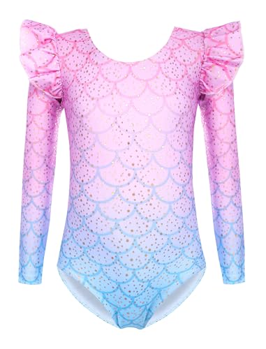 Arshiner Leotardo de sirena para niña, conjunto de gimnasia de manga larga para niña, Maillot Danza Niño para Bailarina Gimnasia, talla 150, 7-8 años