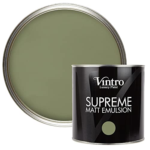 Vintro | Luxury Matt Emulsion | Smooth Chalky Finish | Multi Surface Paint | for Walls, Ceilings, Wood and Metal 2.5L (Olive Green - ChiffChaff Green, 2.5 Litre)