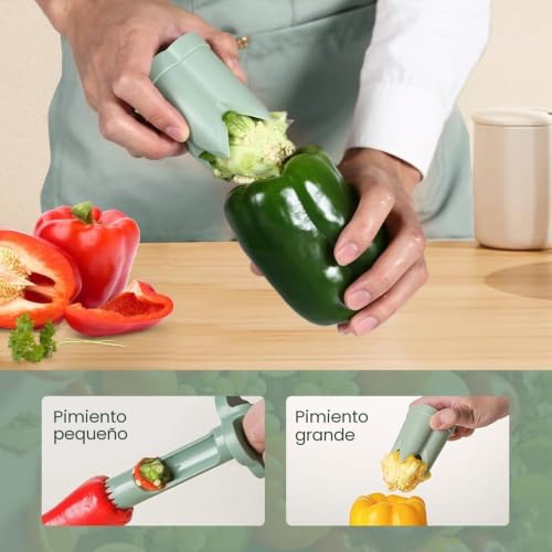 Miniatura 3 de Descorazonador De Pimientos, Cortador De Pimientos 2 En 1, Herramienta Para Quitar Semillas, Desgranador De Pimientos, Herramienta Para Cortar Pimientos Y Verduras, Utensilio De Cocina Verde