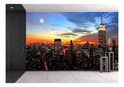 Wall26 - New York City Midtown Skyline At Dark - Removable Wall Mural | Self-Adhesive Large Wallpaper - 66X96 Inches #TOP25