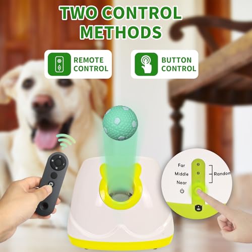 MKSY Dog Ball Throwing Machine for Small to Medium Sized Dogs, Dog Interactive Toy Pet Ball Launcher with Balls (Yellow with Remote Contro) - Thumbnail 4