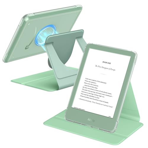 MoKo 360° Rotating Case for 6" All-New Kindle (11th Generation-2024/2022 Release), Clear Back Detachable Magnetic Protective Adjustable Stand Cover with Auto Wake/Sleep, Matcha