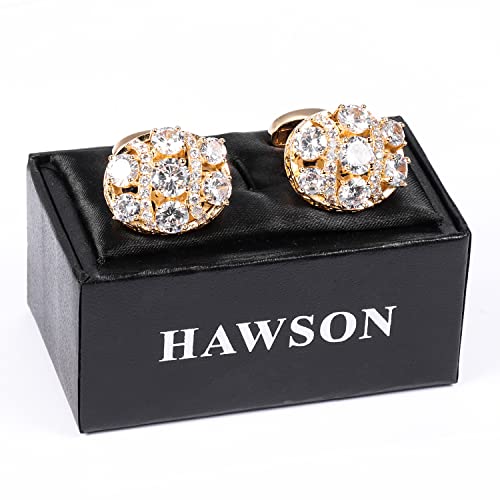 Image of HAWSON Cufflinks for Men, Gold Diamond Crystal Cufflinks for Groom Husband Personalized Gifts, Mens Formal Wedding Business Cufflinks, Luxurious Gorgeous Cuff Links French Shirt Accessories