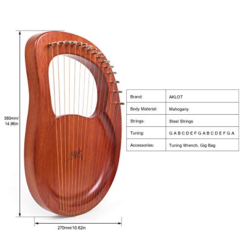image for Lyre Harp, AKLOT 16 Metal Strings Mahogany Lye Harp with Tuning Wrench