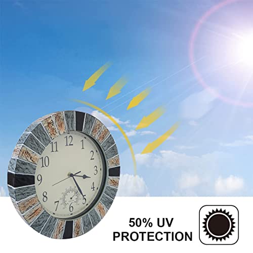 Umexus Indoor Outdoor Clock And Thermometer, 13 Inch Large Waterproof Wall Clocks, Retro Silent Non-Ticking Battery Operated Weatherproof Clock For Patio, Pool, Lanai, Fence, Porch, Garden (Brown) #TOP7