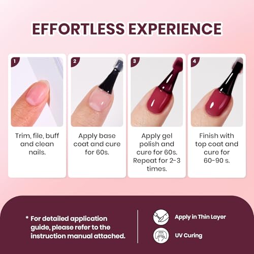 Image of Beetles Burgundy Red Gel Nail Polish - 15ML Wine Red Neutral Cherry Color Jelly Gel Polish Soak Off UV Translucent Effect Blushed Wine Series Manicure Gift for Women