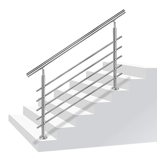 LZQ Corrimano in acciaio inox, ringhiera esterna per scale, parapetto, balcone con/senza barre trasversali (80 cm, 5 barre trasversali)