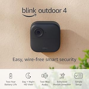 Blink Outdoor 4 — Wireless smart security ** camera, two-year long battery life, real-time alerts from your smartphone, easy setup — 1 camera system