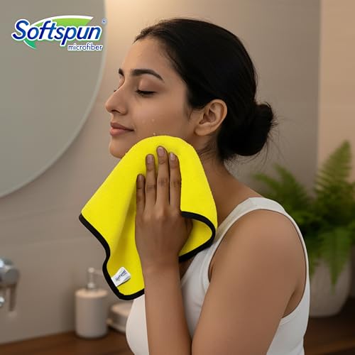 Image of SOFTSPUN Microfiber Hand & Face Wipes 280 GSM 20x30 Cms, 4 Piece Towel Set, (Yellow) Super Soft & Silky for Hand, Face and Body - Hypoallergenic Sensitive Skin Wipes & Washcloths.
