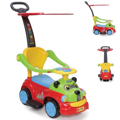 Moni Rutschauto, Rutscher Panda 3 in 1 mit Griff, Lehne, Bügel, Fußstütze, Sonnendach (Rot) – Bild 3