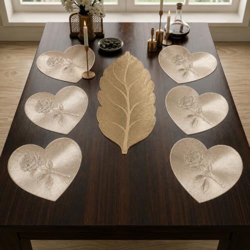 Image of Dakshya Industries PVC Waterproof Round Table Placemats & Table Runner Combo | 6 Round Mats (38 x 38 cm) + 1 Runner (91 x 33 cm) | Heat Resistant, Washable, Non Slip (Modluxe)