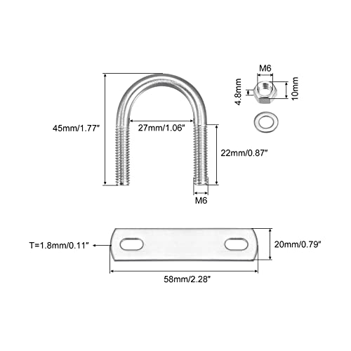 Image of uxcell Round U-Bolts, 27mm(1.06 inch) Inner Width 45mm Length M6 304 Stainless Steel U Clamp Bolt with Nuts Washers and Plates, for Boat Trailer