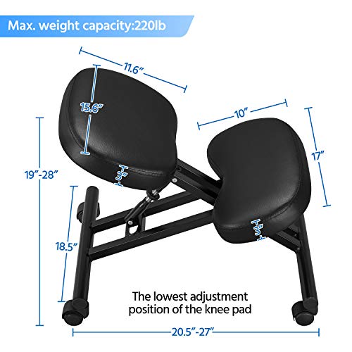 Image of Yaheetech Kneeling Chair Ergonomic Posture Chair for Office Home Standing Work Desk Stool Adjustable Office Chair with Thick Cushion Pad & Flexible Seating Rolling Casters